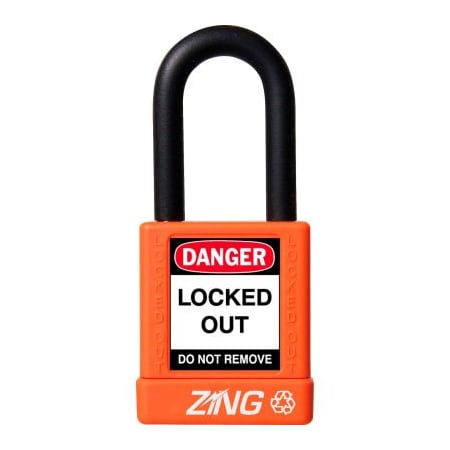 ZING RecycLock Safety Padlock, Keyed Alike, 1-1/2 Shackle, 1-3/4 Body, Orange, 7043